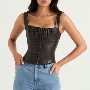 House of CB Black Faux Leather Corset Camisole